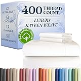 400 Thread Count Cotton Sheet Set - Queen Size 100% Cotton Sheets - Easily Fits 8' to 16' Mattress - Silky-Soft, Wrinkle Free, Breathable and Comfy - Deep Pockets & Hotel Quality Bedding Set - White