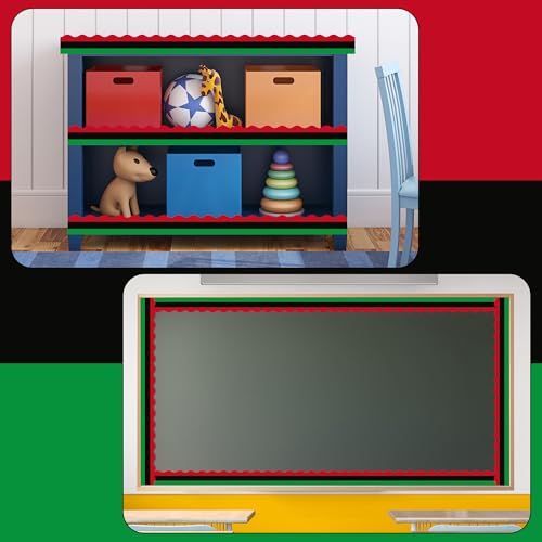 Image of BeYumi Kwanzaa Bulletin Border Trim - 65ft Juneteenth African American Celebration Scalloped Rolled Border Trim Holiday Bulletin Board Borders School Classroom Chalkboard Party Decoration