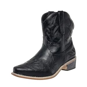 Cowboy Boots for Women Booties Ankle Cowgirl Western Boots Stitched Embroidered Pointed Toe Short Chunky Classic Brown Red Blue US6-10.5