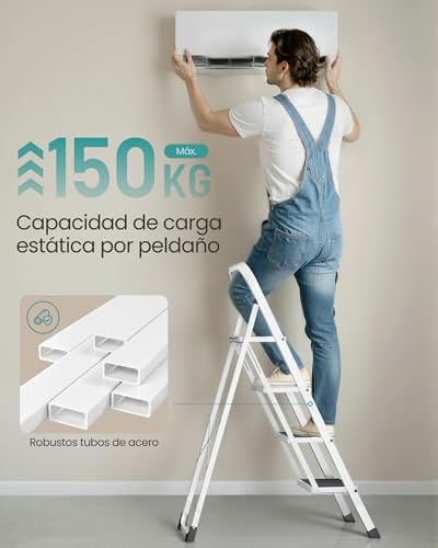 Miniatura 3 de Songmics Escalera De Tijera, Escalera Con 4 Peldaños, Peldaño Plegable, Bloqueo De Seguridad, Fácil De Guardar, Carga Hasta 150 Kg, Blanco Gsl004wz01
