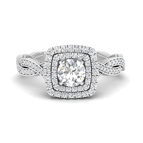 Image of Choose Your Gemstone Double Halo Twisted Shank Engagement Ring 925 Sterling Silver Round Shape Double Halo Engagement Ring Lightweight Office Wear Everyday Gift Jewelry US Size 4 to 12