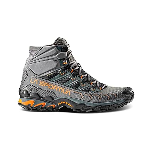 La Sportiva Mens Ultra Raptor II Mid Wide GTX Hiking Shoe, Carbon/Hawaiian Sun, 14