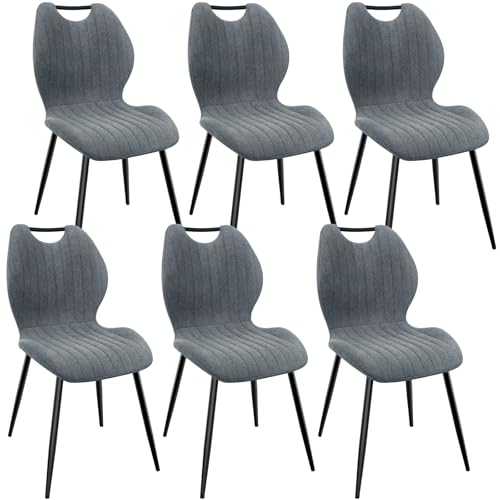 WAFTING Lot de 6 Chaises de Salle à Manger Rembourrées avec Dossier Haut en Tissu et Pieds en Métal Laqué Noir, pour Chambre à Coucher, Salle à Manger et...