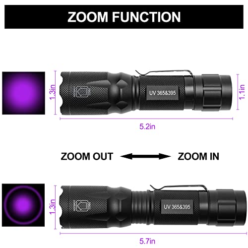 Eowco Uv Light Flashlight 365Nm & 395Nm, Small Black Light Ultraviolet Flashlights, Handheld Zoomable Blacklight Torch Woods Lamp, Detector For Pet Urine Dry Stains, Rocks, Scorpions, Hotel Inspection #TOP2