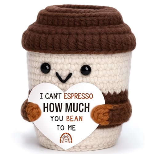 OCCdesign Mini Appreciation Gift for Women Men Wife Husband Moms Dads Teachers Nurses Handmade Crochet Coffee Cup for Coffee Lovers Thank You Gift for Birthday Teachers Day Office Desk Decor