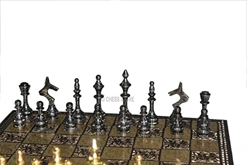 Miniatura 3 de Juego de piezas y tablero de ajedrez de metal hecho a mano de 14 pulgadas con caja de almacenamiento de terciopelo, juego de ajedrez de lujo de