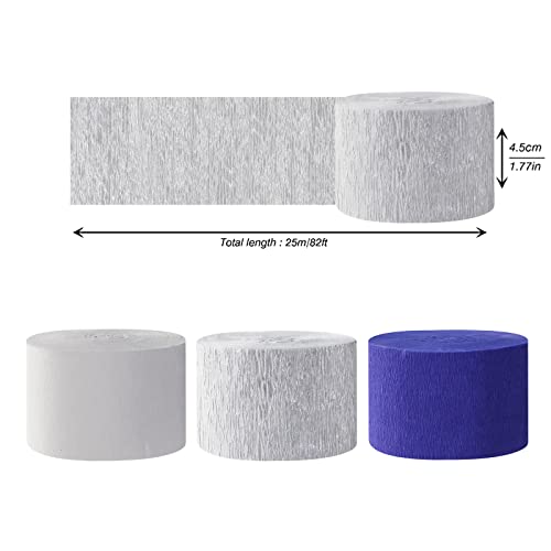 Image of Navy-Blue White- Silver Crepe Paper Streamers - 9 Rolls Royal Blue Graduation 2025 Men Boy Birthday Party Decorations Streamer Wedding Bridal Shower Paper Garland Fathers Day Decor Panduola