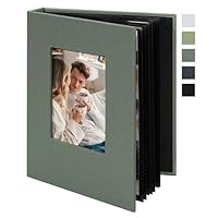 Fotoalbum klein Einsteckalbum 10x15 – 24 Taschen Mini Fotoalbum mit Fenster – Fotobuch zum Selbstgestalten für Hochzeit, Baby & Reise – Graugrün