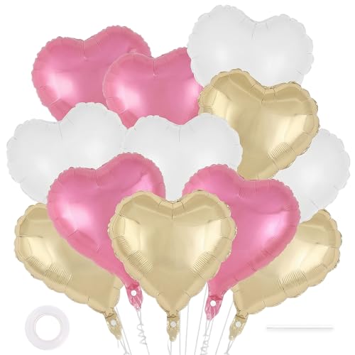 Image of 12 Pcs Colorful Heart Balloons,18 Inch Heart Foil Balloons Love Balloon Valentine Balloon for Birthday Party Wedding Engagement Party Baby Shower Valentine Day Decorations