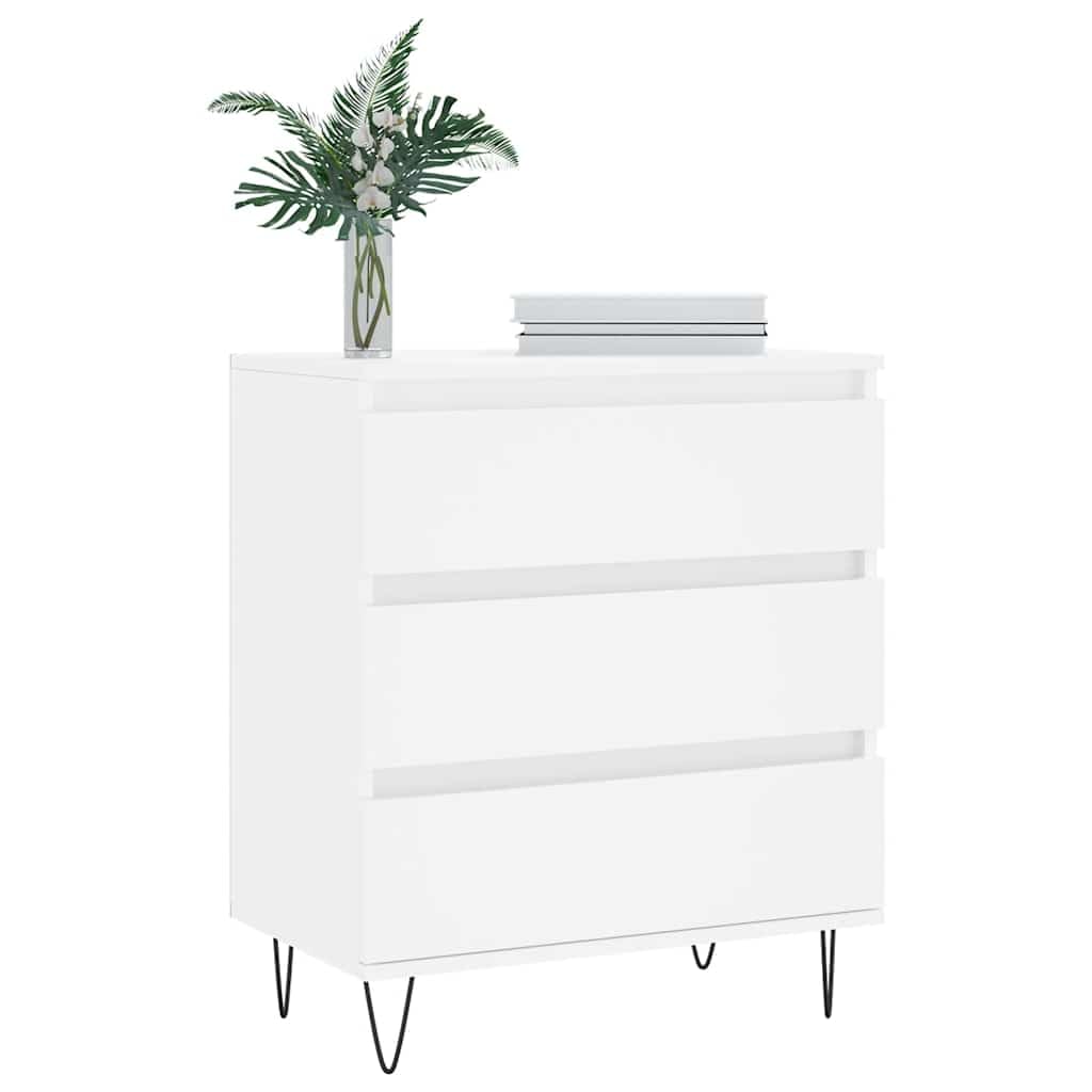 Credenza bianca, 60 x 35 x 70 cm, in legno con gambe in ferro, moderna, per soggiorno, corridoio e camera da letto, con spazio e superficie decorativa