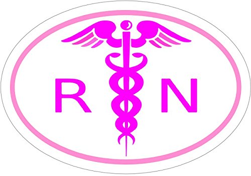 Oval Pink RN Caduceus Nurse Vinyl Decal - Nursing Bumper Sticker - Nurses Graduation Sticker