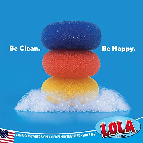 Image of LOLA Jumbo 4 inch Plastic Mesh Scouring Pads, 6 Pack, Non-Scratch, Great for Pots, Dishwashing, Sinks, Appliances, Assorted Colors