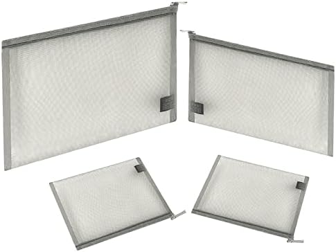 EASYFUN Mesh Pouch, Make up Bag with Zipper Cosmetic Organizer Pouch for Daily or Travel to Keep Small Items, 4 PCS Grey