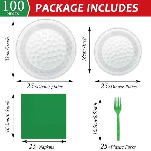 Image of Qyeahkj 100 Pcs Golf Party Supplies Plates and Napkins Set Golf Birthday Decorations Paper Tableware Dinnerware Kit Disposable Sports Ball Themed Party Decor Favors for Kids Serves 25
