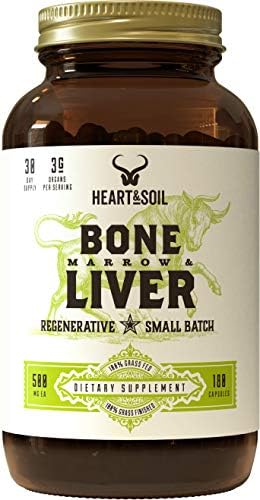 Heart & Soil Grass-Fed Bone Marrow & Liver Supplement - Desiccated Organ Supplements to Enhance Mood, Bone, Joint, Tissue, & Skin Health - 180 Capsules