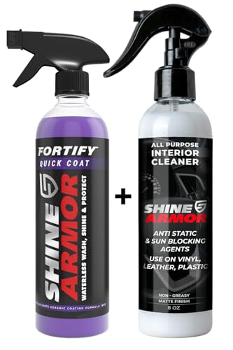 SHINE ARMOR Car Detailing Bundle - Fortify Quick Coat Ceramic Waterless Wash & Interior Cleaner - Complete Automotive Care Kit for Mirror Shine Paint Protection & Deep Interior Cleaning - 2 Pack
