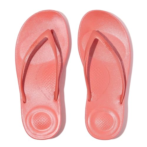 Image of FitFlop Womens iQushion Rubber Flip-Flops with Contoured Footbed for Walking, Lightweight Ergonomic Flip Flop Sandals with Arch Support and Foot Impact Pillows