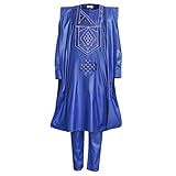 Tenue Africaine Hommes Ankara Styles African Agbada for Men Embroidered Boubou Traditional Wedding Party 3 PCS Set Navy Blue 4XL