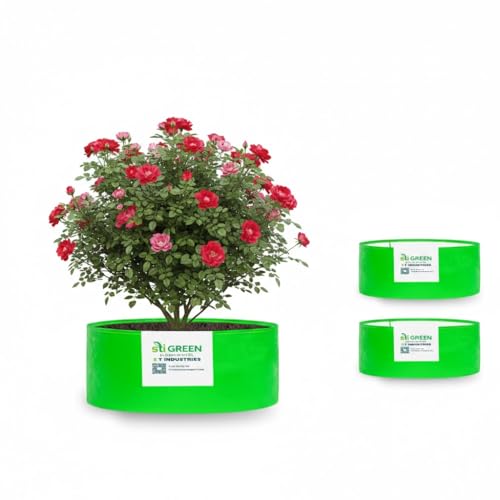 Image of HDPE Grow Bags for Plants 24X18 Inch (Pack of 3) | 260 GSM Heavy Duty UV-Protected Round Green Colour Plant Bags for Terrace and Vegetable Gardening | Strong & Reusable|