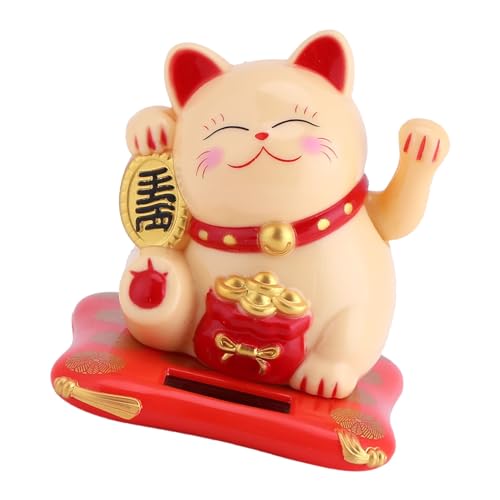 Exquisite Solar Powered Waving Cat Lucky Charm Mascot Office Figure (Yellow)