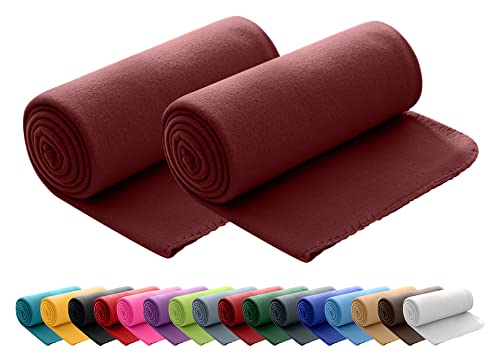wometo 2er Set Polar Fleecedecke oekoTex 130x160 ca. 400g mit Anti-Pilling und Kettelrand weinrot dunkelrot