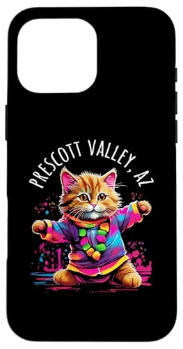 Prescott Valley Arizona - Gato bailarín, diseño colorido Carcasa para iPhone 16 Pro Max