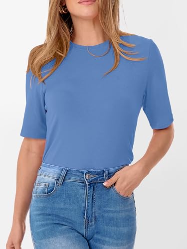 Image of ANRABESS Womens Half Sleeve Tops Crewneck Shirts Basic Fit Work Tee