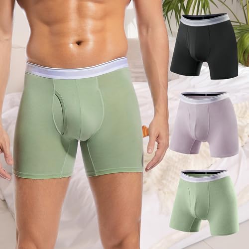 Men's Underwear Breathable Boxer Briefs with Fly Moisture-Wicking Lightweight Underwear 3 Pack