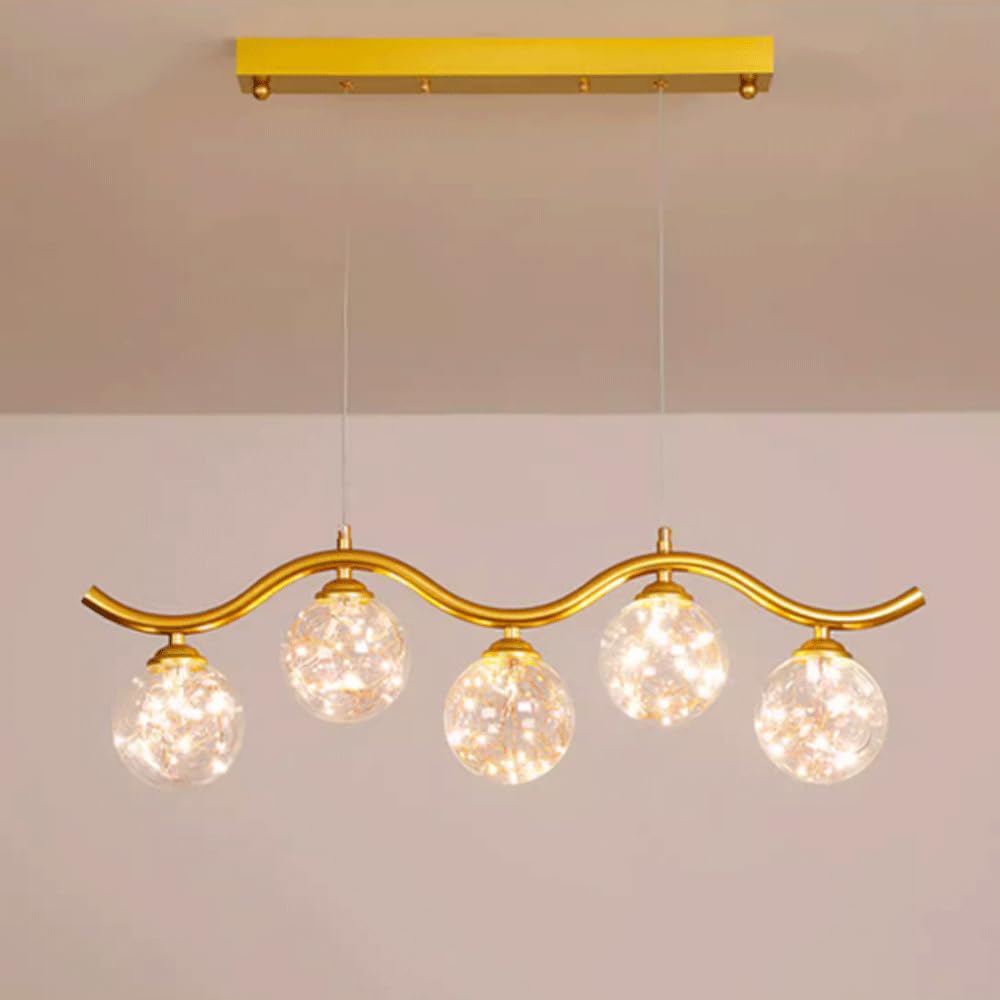 HYJAUSXB Ceiling Light Chandelier 5-Light Dining Room Glass Shade Wave LED Hanging Lighting Above Table Pendant 40W 3-Color Variable Flush-Mounted Lamp