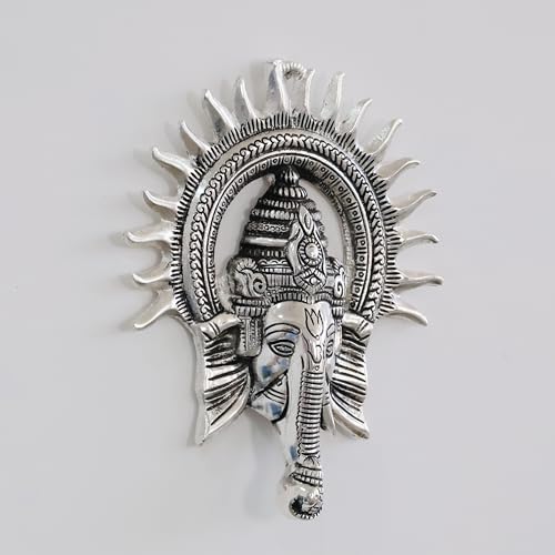 Image of Metal Ganesha ji Statue,Ganpati Wall Hanging Sculpture Lord Ganesh Idol Lucky Feng Shui Wall Decor Your Home, Office,Religious Gift Article (Silver)