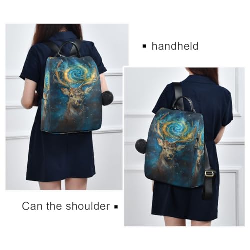 Image of SUABO Galaxy Deer Oil Painting Women Backpack Purse Anti-theft Casual Shoulder Bag Fashion Ladies Bags