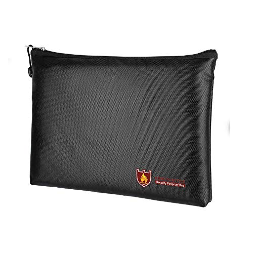 Fireproof Document Bags, A4 Size Waterproof & Fireproof Safe File Pouch Bag with Fireproof Zipper Envelope for Bank Home Cash Money Cards Jewelry Passport and Legal Document Storage (Black)