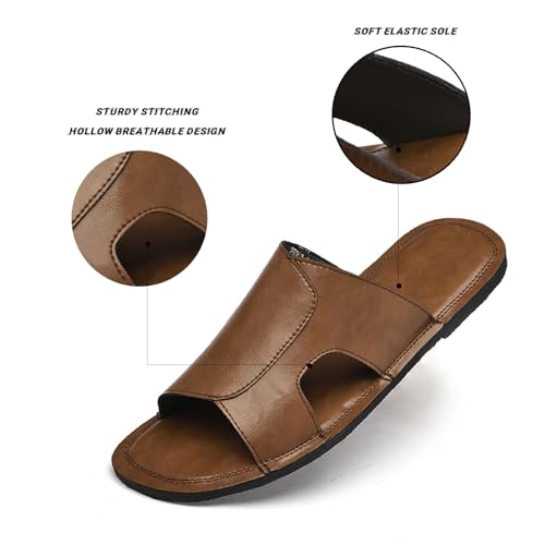 Men's Soft Pu Cutout Flat Beach Slides Sandals Comfor Light Open Toe Anti-Slip Slip On Casual Wading Sandals Summer Outdoor Walking Slides3