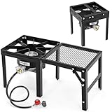 ROVSUN Estufa de gas propano portátil con estante lateral desmontable y plegable, estufa de campamento de un solo quemador para cocinar al aire libre, camping, portón trasero, enlatado, freír pavo y