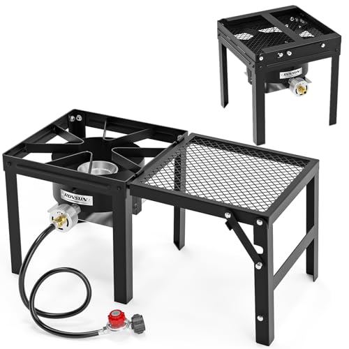 ROVSUN Portable Propane Gas Stove with Detachable & Foldable Side Rack, Single Burner Camp Stove Cooker for Outdoor Backyard Cooking, Camping, Tailgating, Canning, Frying Turkey & Boiling Seafood