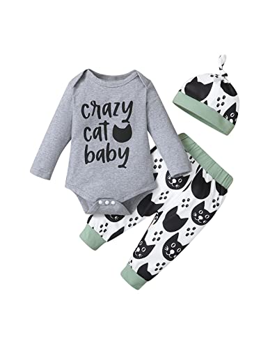 Image of Aslaylme Newborn Boy Outfit Baby Boy Clothes Cat Bodysuit (Black,0-3 Months)