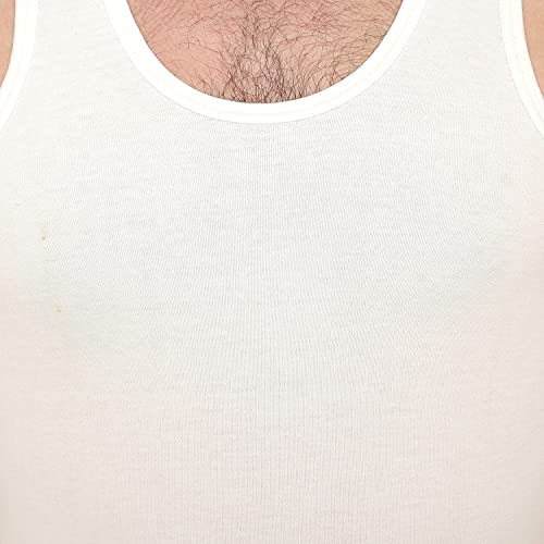 Image of Men's 100% Pure Cotton Sleeveless Round Neck Vest - Modern White Baniyan, Pack of 2 /3 /5 /10