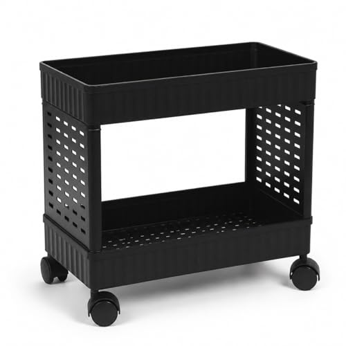Image of wall love Plastic Storage Rack Trolley with Wheels for Kitchen, Bathroom & Bedroom - Multipurpose Organizer Shelf Rack for Fruits, Toiletries, Snacks and Household Storage (2 Layer)