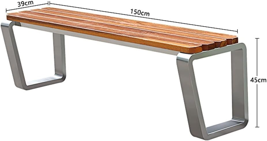Outdoor Park Bench, Garden Courtyard Square mall Corridor Lounge Stainless Steel Solid Wood Bench Leisure Stool, 39x150x45cm
