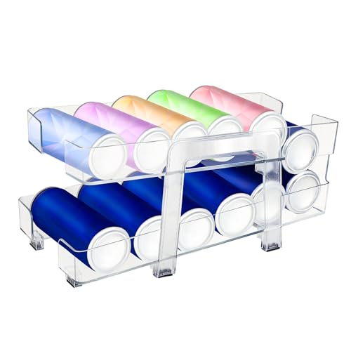 Windfromort Pack de 1 organizador para frigorífico, diseño de 2 niveles para latas de bebidas de 250 ml/330 ml, transparente