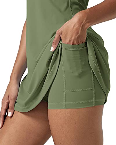 Cnkwei Womens Athletic Dresses with Shorts Exercise Active Tennis Dress for Golf Running Sports Army Green