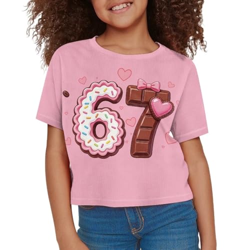 Image of Girls Fashion Crewneck Tee Shirts Casual Short Sleeve Crop Top Summer Outfits 5-14 Years Old