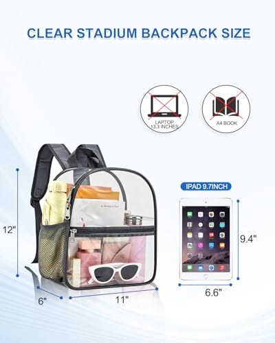 Image of Clear Backpack for Stadium Events, 12x12x6 Small Clear Plastic bag with Reinforced Straps for Game Security Festival Concert