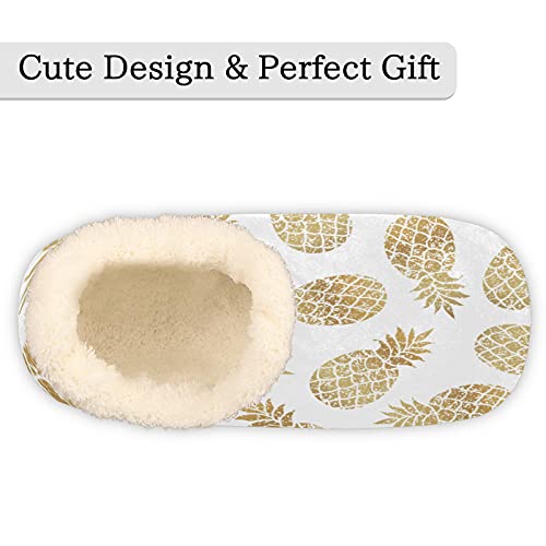 Yellow Pineapple Slippers for Women Mens, Fruit Winter Warm Soft Coral Fleece Fuzzy House Slippers Socks Lightweight Portable Comfortable for Indoor Outdoor Bedroom Non-Slip3