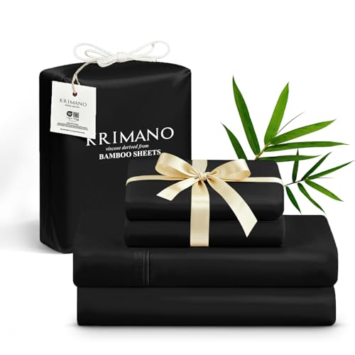 Image of Queen Size Sheet Set, Viscose Bamboo Sheets for Bed Set 4pcs, 100% Viscose Derived from Bamboo, Hotel Luxury Silky & Cooling for Hot Sleepers, Deep Pocket Up to 17 inch, Black