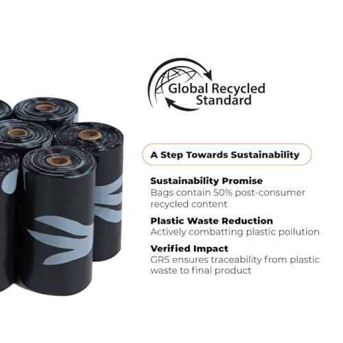 Image of Best Pet Supplies Poop Bags for Dogs, 50% Post-Consumer Recycled Content dog waste bags on rolls, fits all poop bag holders for leashes - Black, 150 Count, Unscented