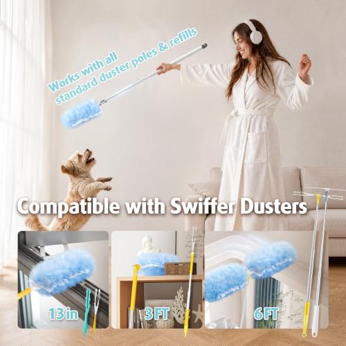 Image of 30 Count Heavy Duty Duster Refills with 3 ft Extendable Handle Starter Kit, Compatible with Swiffer Disposable Microfiber Feather Dusters for Cleaning Home