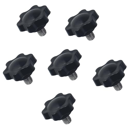 GWYAN 6 Pcs M6*8MM Star Handle Black Plastic Threaded Clamping Knob Hexagonal Knob Handle