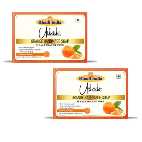 Image of Khadi Orange Handmade Bathing Soap Bar 125g (Pack of 2) | Natural & Herbal|Enriched with Vitamin C & Essential Oils|Balances Oil Production|Gently exfoliates for Glowing Skin|All Skin Types