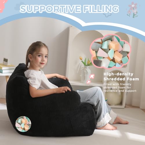 Image of MAXYOYO Kids Bean Bag Chair, Stuffed Bean Bag Sofa, Black, Standard | Bean Bag Chair for Boys and Girls, Lazy Sofa with Pocket Floor Chair for Gaming, Reading